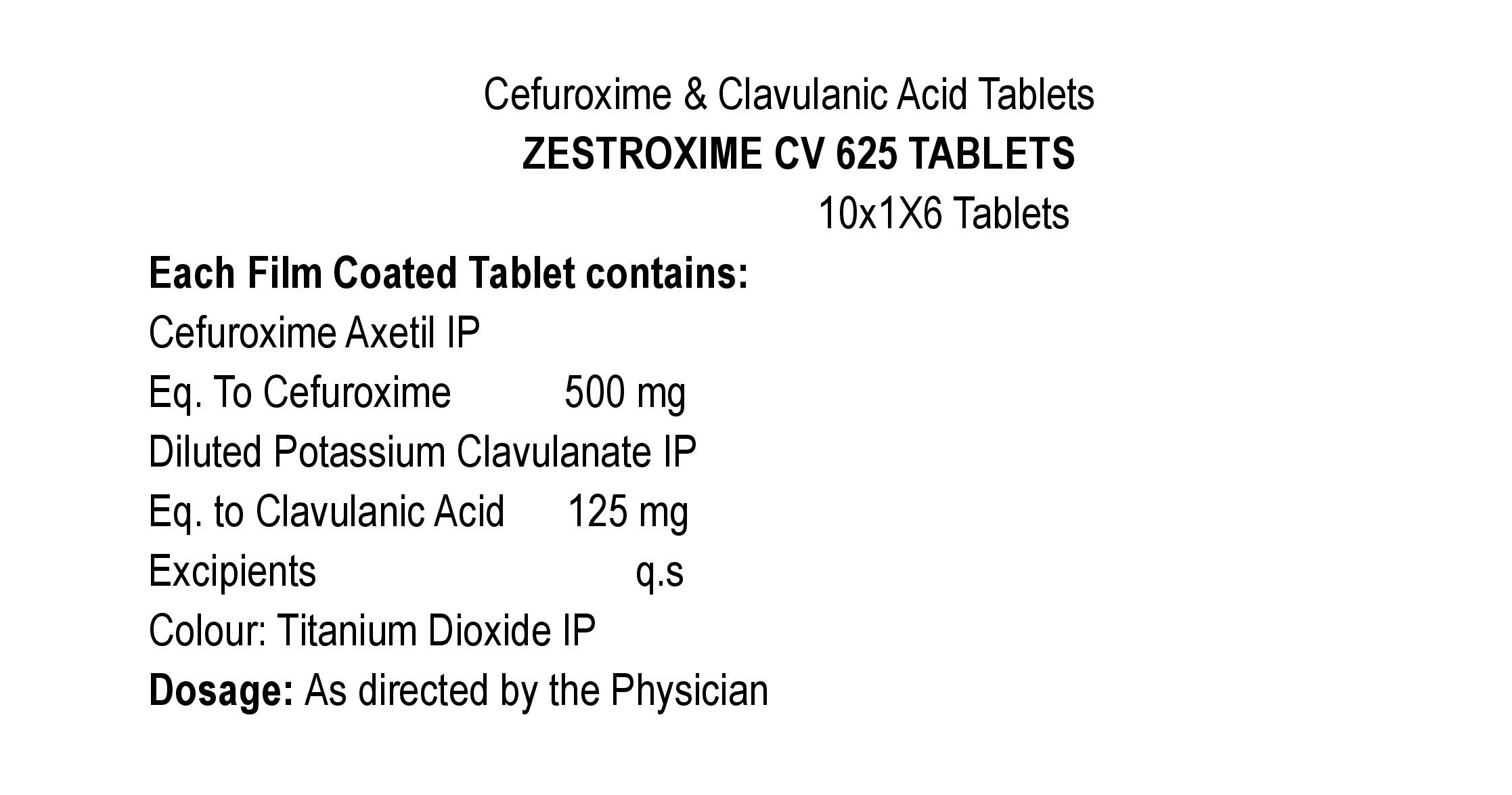 COMPOSITION:EACH FILM COATED TABLET CONTAINS :CEFUROXIME AXETIL IPEQ. TO CEFUROXIME 500 MGDILUTED POTASSIUM CLAVULANATE IPEQ. TO CLAVULANIC ACID 125 MGEXCIPIENTS Q.S.COLOUR : TITANIUM DIOXIDE IP